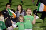 14 November 2012; Republic of Ireland supporters Kate, age 6, and Jasmin Chaney, age 10, from Blanchardstown, Dublin, at the game. Friendly International, Republic of Ireland v Greece, Aviva Stadium, Lansdowne Road, Dublin. Picture credit: Matt Browne / SPORTSFILE