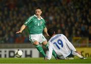 14 November 2012; Chris Baird, Northern Ireland, in action against Rahid Amirguliyev, Azerbaijan. 2014 FIFA World Cup Qualifier Group F, Northern Ireland v Azerbaijan, Windsor Park, Belfast, Co. Antrim. Picture credit: Oliver McVeigh / SPORTSFILE