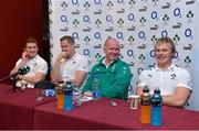 15 November 2012; Ireland players, from left to right, Paddy Jackson, Jamie Heaslip and Luke Marshall, along with head coach Declan Kidney during a press conference ahead of their side's Autumn International match against Fiji on Saturday. Ireland Rugby Squad Press Conference, Savoy Hotel, Limerick. Picture credit: Diarmuid Greene / SPORTSFILE