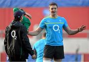 16 November 2012; Ireland's Iain Henderson in conversation with assistant coach Les Kiss during the captain's run ahead of their side's Autumn International match against Fiji on Saturday. Ireland Rugby Squad Captain's Run, Thomond Park, Limerick. Picture credit: Diarmuid Greene / SPORTSFILE