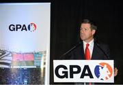 15 November 2012; Declan Kelly, CEO, Tenco, speaking at a Gaelic Players Association Ireland - U.S. Gaelic Heritage Awards & Dinner Gala. Marriott Marquis New York Westside Ballroom, Broadway,  Times Square, New York, USA. Picture credit: Ray McManus / SPORTSFILE