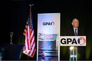 15 November 2012; Donald R. Keough, Chairman of the Board, Allen & Company Incorporated, speaking as he makes his Acceptance Remarks at the Gaelic Players Association Ireland - U.S. Gaelic Heritage Awards & Dinner Gala in his honour. Marriott Marquis New York Westside Ballroom, Broadway,  Times Square, New York, USA. Picture credit: Ray McManus / SPORTSFILE