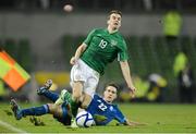 14 November 2012; Seamus Coleman, Republic of Ireland, in action against Konstantinos Fortounis, Greece. Friendly International, Republic of Ireland v Greece, Aviva Stadium, Lansdowne Road, Dublin. Picture credit: David Maher / SPORTSFILE