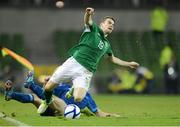 14 November 2012; Seamus Coleman, Republic of Ireland, in action against Konstantinos Fortounis, Greece. Friendly International, Republic of Ireland v Greece, Aviva Stadium, Lansdowne Road, Dublin. Picture credit: David Maher / SPORTSFILE