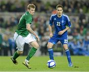 14 November 2012; James McClean, Republic of Ireland in action against Kostas Fortounis, Greece. Friendly International, Republic of Ireland v Greece, Aviva Stadium, Lansdowne Road, Dublin. Picture credit: Matt Browne / SPORTSFILE