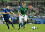 14 November 2012; James McClean, Republic of Ireland in action against Kyriakos Papadopoulos, Greece. Friendly International, Republic of Ireland v Greece, Aviva Stadium, Lansdowne Road, Dublin. Picture credit: Matt Browne / SPORTSFILE