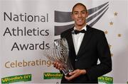 17 November 2012; Steven Colvert, Crusaders AC, Co. Dublin, who won the Inspirational Performance award. National Athletics Awards, in Association with Woodie’s DIY and Tipperary Crystal, Clyde Court Hotel, Ballsbridge, Dublin 4. Photo by Sportsfile