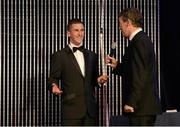 17 November 2012;  Robert Heffernan, Togher AC, Co. Cork, who won the Athlete of the Year award, speaking with MC Greg Allen. National Athletics Awards, in Association with Woodie’s DIY and Tipperary Crystal, Clyde Court Hotel, Ballsbridge, Dublin 4. Photo by Sportsfile