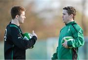 20 November 2012; Ireland's Eoin Reddan, right, and Paddy Jackson during squad training ahead of their side's Autumn International match against Argentina on Saturday. Ireland Rugby Squad Training, Carton House, Maynooth, Co. Kildare. Picture credit: Matt Browne / SPORTSFILE