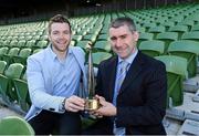 20 November 2012; Minister of State with responsibility for Tourism and Sport Michael Ring TD today honoured ten dedicated volunteers who have made outstanding contributions to sport in Ireland at an awards ceremony which took place at the Aviva Stadium. Pictured is former Tipperary hurling manager Liam Sheedy, right, receiving his Special Recognition award from Tipperary and Thurles Sarsfields hurler Padraic Maher. 2012 Irish Sport Volunteers Awards, Aviva Stadium, Lansdowne Road, Dublin. Picture credit: Brendan Moran / SPORTSFILE