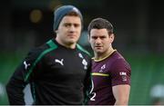 23 November 2012; Ireland's Fergus McFadden, right, and Paddy Jackson during the captain's run ahead of their side's Autumn International match against Argentina on Saturday. Ireland Rugby Squad Captain's Run, Aviva Stadium, Lansdowne Road, Dublin. Picture credit: Brian Lawless / SPORTSFILE