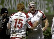 23 November 2012; Peter Nelson, Ulster, left, is congratulated by team-mate Mike McComish after scoring his side's try. Celtic League 2012/13, Round 9, Benetton Treviso v Ulster, Stadio Mongio, Treviso, Italy. Picture credit: Roberto Bregani / SPORTSFILE