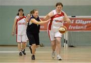 24 November 2012; Grace Hamilton, Antrim Borough Special Olympics Club, in action against, Paula Daly, Blue Dolphin Special Olympics Club, Wicklow. 2012 Special Olympics Ireland Women's National Basketball Cup Final, Antrim Borough Special Olympics Club v Blue Dolphin Special Olympics Club, Gormanston College, Co. Meath. Photo by Sportsfile