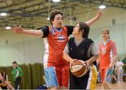 24 November 2012; Agnes Melvin, Connaught Special Olympics Club, in action against Joanne Weller, Sports Club 15 Special Olympics Club, Dublin. 2012 Special Olympics Ireland Women's National Basketball Plate, Connaught Special Olympics Club v Sports Club 15 Special Olympics Club, Dublin, Gormanston College, Co. Meath. Photo by Sportsfile