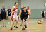 24 November 2012; Paula Daly, Blue Dolphin Special Olympics Club, in action against, Wilma Smit, Antrim Borough Special Olympics Club. 2012 Special Olympics Ireland Women's National Basketball Cup Final, Antrim Borough Special Olympics Club v Blue Dolphin Special Olympics Club, Gormanston College, Co. Meath. Photo by Sportsfile