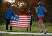 18 November 2012; Damien Byrne, from Kimmage, Dublin, and Martha Murphy, from Kimmage, Dublin, cheer on participants during the New York Dublin Marathon. The marathon was organised as a result of the cancellation of the official New York marathon due to the devastation caused by Hurricane Sandy. Phoenix Park, Dublin. Picture credit: Brian Lawless / SPORTSFILE