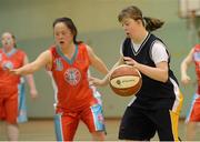 24 November 2012; Aine Naughton, Connaught Special Olympics Club, in action against Laura Byrne, Sports Club 15 Special Olympics Club, Dublin. 2012 Special Olympics Ireland Women's National Basketball Plate, Connaught Special Olympics Club v Sports Club 15 Special Olympics Club, Dublin, Gormanston College, Co. Meath. Photo by Sportsfile