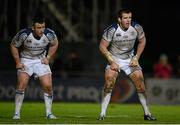 23 November 2012; Leinster's Shane Jennings, right, and Aaron Dundon. Celtic League 2012/13, Round 9, Glasgow Warriors v Leinster, Scotstoun Stadium, Glasgow, Scotland. Picture credit: Stephen McCarthy / SPORTSFILE