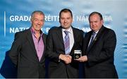 24 November 2012; Referee Padraig O'Sullivan, from Kerry, is presented with his All-Ireland U21 Football Chamionship referees' medal by Uachtarán Chumann Lúthchleas Gael Liam Ó Néill, right, and Chairman of the National Referees Committee, Pat McEnaney. 2012 National Referees' Awards Banquet, Croke Park, Dublin. Picture credit: Barry Cregg / SPORTSFILE