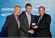 24 November 2012; Referee Barry Kelly, from Westmeath, is presented with his All-Ireland Senior Hurling Chamionship,  referees' medal by Uachtarán Chumann Lúthchleas Gael Liam Ó Néill, right, and Chairman of the National Referees Committee, Pat McEnaney. 2012 National Referees' Awards Banquet, Croke Park, Dublin. Picture credit: Barry Cregg / SPORTSFILE