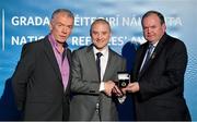 24 November 2012; Referee Barry Cassidy, from Derry, is presented with his All-Ireland Minor Football Chamionship,  referees' medal by Uachtarán Chumann Lúthchleas Gael Liam Ó Néill, right, and Chairman of the National Referees Committee, Pat McEnaney. 2012 National Referees' Awards Banquet, Croke Park, Dublin. Picture credit: Barry Cregg / SPORTSFILE