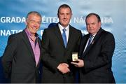 24 November 2012; Referee Alan Kelly, from Galway, is presented with his All-Ireland Minor Hurling Chamionship, replay, Senior Hurling Club Chamionship referees' medal by Uachtarán Chumann Lúthchleas Gael Liam Ó Néill, right, and Chairman of the National Referees Committee, Pat McEnaney. 2012 National Referees' Awards Banquet, Croke Park, Dublin. Picture credit: Barry Cregg / SPORTSFILE