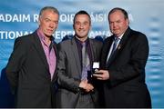 24 November 2012; Referee James McGrath, from Westmeath, is presented with his All-ireland Senior hurling Championship, replay, & Allianz Hurling League referees' award by Uachtarán Chumann Lúthchleas Gael Liam Ó Néill, right, and Chairman of the National Referees Committee, Pat McEnaney. 2012 National Referees' Awards Banquet, Croke Park, Dublin. Picture credit: Barry Cregg / SPORTSFILE