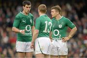 24 November 2012; Jonathan Sexton, Ireland, in conversation with team-mates Keith Earls and Gordon D'Arcy. Autumn International, Ireland v Argentina, Aviva Stadium, Lansdowne Road, Dublin. Picture credit: Brendan Moran / SPORTSFILE