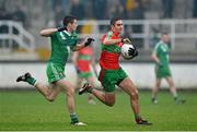 25 November 2012; James McCarthy, Ballymun Kickhams, in action against Matty Byrne, Sarsfields. AIB Leinster GAA Football Senior Club Championship Semi-Final, Sarsfields, Kildare v Ballymun Kickhams, Dublin, St Conleth's Park, Newbridge, Co. Kildare. Picture credit: Barry Cregg / SPORTSFILE