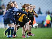 27 November 2012; Aisling Wedick, Scoil Damian Walkinstown, in action against Jennifer Warde, Scoil Archbishop Ryan Balgaddy. Allianz Cumann na mBunscol Finals, Scoil Damian Walkinstown v Scoil Archbishop Ryan Balgaddy. Some 1,200 players took part over the two day finals. Croke Park, Dublin. Picture credit: Brian Lawless / SPORTSFILE