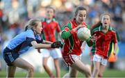 27 November 2012; Rebecca Sheridan, St Brigid’s Castleknock, in action against Grá de Nais, Scoil Lorcáin Baile na Manach. Allianz Cumann na mBunscol Finals, St Brigid’s Castleknock v Scoil Lorcáin Baile na Manach, Croke Park, Dublin. Some 1,200 players took part in the finals which were played at the GAA head quarters over the last two days. Picture credit: Brian Lawless / SPORTSFILE