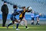 27 November 2012; Lauren Fox, Scoil Damian Walkinstown, in action against Augusta Njongwe, Scoil Archbishop Ryan Balgaddy. Allianz Cumann na mBunscol Finals, Scoil Damian Walkinstown v Scoil Archbishop Ryan Balgaddy, Croke Park, Dublin. Some 1,200 players took part in the finals which were played at the GAA head quarters over the last two days. Picture credit: Brian Lawless / SPORTSFILE