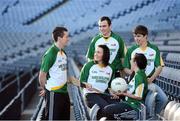 28 November 2012; In attenadance at the launch of the GAA Annual Games Development Conference are, from left, Cillian O'Connor, Mayo Football, Ursula Jacob, Wexford Camogie, Niall Arthur, Clare Hurling, Sinead Goldrick, Dublin Ladies Football and Martin Mulkerrins, Galway Handball. Croke Park, Dublin. Picture credit: Matt Browne / SPORTSFILE