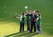 28 November 2012; Uachtarán Chumann Lúthchleas Gael Liam Ó Néill, with, from left, Wexford camogie player Ursula Jacob, Clare hurler Niall Arthur, Mayo footballer Cillian O'Connor, Galway handballer Martin Mulkerrins, and Dublin ladies footballer Sineád Goldrick, in attendance at the launch of the GAA Annual Games Development Conference. Croke Park, Dublin. Picture credit: Matt Browne / SPORTSFILE