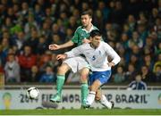 14 November 2012; Daniel Lafferty , Northern Ireland, in action against Rasim Ramaldanev, Azerbaijan. 2014 FIFA World Cup Qualifier Group F, Northern Ireland v Azerbaijan, Windsor Park, Belfast, Co. Antrim. Picture credit: Oliver McVeigh / SPORTSFILE