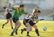 1 December 2012; Julie Dennehy, Boherbue, in action against Norah Kirby, left, and Maeve Shiels, Thomas Davis. TESCO HomeGrown All-Ireland Junior Club Final, Boherbue, Cork v Thomas Davis, Dublin, St. Brendan’s Park, Birr, Co. Offaly. Picture credit: Pat Murphy / SPORTSFILE