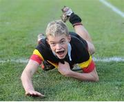 4 December 2012; Robert Jordan, CBC Monkstown, scores his side's first try. Section B Junior League Final, CBC Monkstown v Gonzaga College, Donnybrook Stadium, Donnybrook, Dublin. Picture credit: Matt Browne / SPORTSFILE