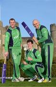 4 December 2012; Irish cricketers, from left, John Mooney, George Dockrell and Trent Johnston at Malahide Castle as Cricket Ireland launches &quot;Fortress Malahide ahead of England Challenge&quot;. Cricket Ireland launched Ireland's biggest ever cricket match, with the tickets now going on sale for the RSA Challenge which sees Ireland play England on September 3rd 2013 at the new international venue in Malahide as England will be the first to do battle with Ireland at the new venue. Malahide Castle, Malahide, Co. Dublin. Picture credit: Brendan Moran / SPORTSFILE