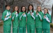10 December 2012; The Ireland Senior Women's team, from left, Sara Treacy, Linda Byrne, Ava Hutchinson, Sarah McCormack, Lizzie Lee and Fionnuala Britton, relax after winning Gold in the Senior Women's race at the SPAR European Cross Country Championships.  Danubius Hotel, Margaret Island, Budapest, Hungary. Picture credit: Barry Cregg / SPORTSFILE