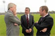 3 September 2012; Ard Stiúrthóir of the GAA Páraic Duffy, left, with Tom Daly, Chairman of the Caesment Park Stadium Redevelopment Board, and Stephen McGeehan, Ulster GAA Operation Manager, right, at the annoucement by Ulster Council of GAA, of the appointment of world renowned Stadium Designers Mott McDonald Ltd, for the design of the new stadium on the site of Casement Park, Belfast. Casement Park Stadium Project, Casement Park, Belfast, Co. Antrim. Picture credit: Oliver McVeigh / SPORTSFILE