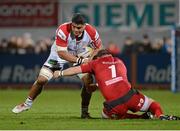 4 January 2013; Nick Williams, Ulster, is tackled by Phil John, Scarlets. Celtic League 2012/13, Round 13, Ulster v Scarlets, Ravenhill Park, Belfast, Co. Antrim. Picture credit: Oliver McVeigh / SPORTSFILE