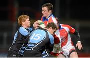 4 January 2013; Alan Rossiter, UL Bohemian, is tackled by Mike D'Arcy, left, and James Loxton, Shannon. Ulster Bank League Division 1A, UL Bohemian v Shannon, Thomond Park, Limerick. Picture credit: Diarmuid Greene / SPORTSFILE