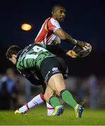 5 January 2013; Tonderai Chavhanga, Dragons, is tackled by Danie Poolman, Connacht. Celtic League 2012/13, Round 13, Connacht v Dragons, The Sportsground, Galway. Picture credit: Diarmuid Greene / SPORTSFILE