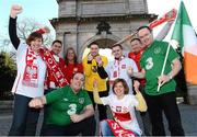 10 January 2013; ‘The party is in our place this time!’ The FAI and Polish Football Association have announced supporters’ initiatives ahead of the Republic of Ireland v Poland 3 international friendly game on Wednesday 6th February. In attendance at the announcement are Republic of Ireland supporters Andy Conway, Podge Hayes and Phelim Warren, with Poland supporters Agnieszka Matys-Foley, Adam Firych, Malgorzata Pawlak, Katarzyna  Wezner, Przemyslaw Tracz and Tomasz Bastkowski. St. Stephen's Green, Dublin. Picture credit: David Maher / SPORTSFILE