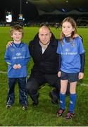 12 January 2013; Leinster's Richardt Strauss with matchday mascots Leah Jackson, age 8, from Castleknock, Dublin, and Danny Coffey, age 6, from Celbridge, Co. Kildare. Heineken Cup, Pool 5, Round 5, Leinster v Scarlets, RDS, Ballsbridge, Dublin. Picture credit: Stephen McCarthy / SPORTSFILE