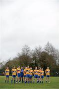 13 January 2013; The Clare team during the National Anthem. McGrath Cup Quarter-Final, Limerick v Clare, Pairc na nGael, Foynes, Co. Limerick. Picture credit: Stephen McCarthy / SPORTSFILE