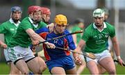 19 January 2013; John Conlon, Mary Immaculate College, in action against Thomas O'Brien, left, and Robbie Egan, Limerick. Waterford Crystal Cup, Senior Hurling Preliminary Round, Limerick v Mary Immaculate College, John Fitzgerald Park, Kilmallock, Co. Limerick. Picture credit: Diarmuid Greene / SPORTSFILE