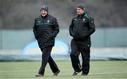 22 January 2013; Ireland head coach Declan Kidney with team manager Michael Kearney, left, during squad training ahead of the Ireland Wofhounds match against the England Saxons on January 25th and the opening RBS Six Nations Rugby Championship match against Wales on February 2nd. Ireland Rugby Squad Training, Carton House, Maynooth, Co. Kildare. Picture credit: Brendan Moran / SPORTSFILE
