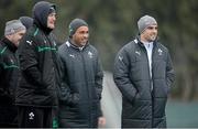 22 January 2013; Ireland players, from left, Donnacha Ryan, Simon Zebo and Conor Murray look on during squad training ahead of the Ireland Wofhounds match against the England Saxons on January 25th and the opening RBS Six Nations Rugby Championship match against Wales on February 2nd. Ireland Rugby Squad Training, Carton House, Maynooth, Co. Kildare. Picture credit: Brendan Moran / SPORTSFILE