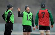 22 January 2013; Ireland's Gordon D'Arcy with team-mates Keith Earls and Sean O'Brien during squad training ahead of the Ireland Wofhounds match against the England Saxons on January 25th and the opening RBS Six Nations Rugby Championship match against Wales on February 2nd. Ireland Rugby Squad Training, Carton House, Maynooth, Co. Kildare. Picture credit: Brendan Moran / SPORTSFILE